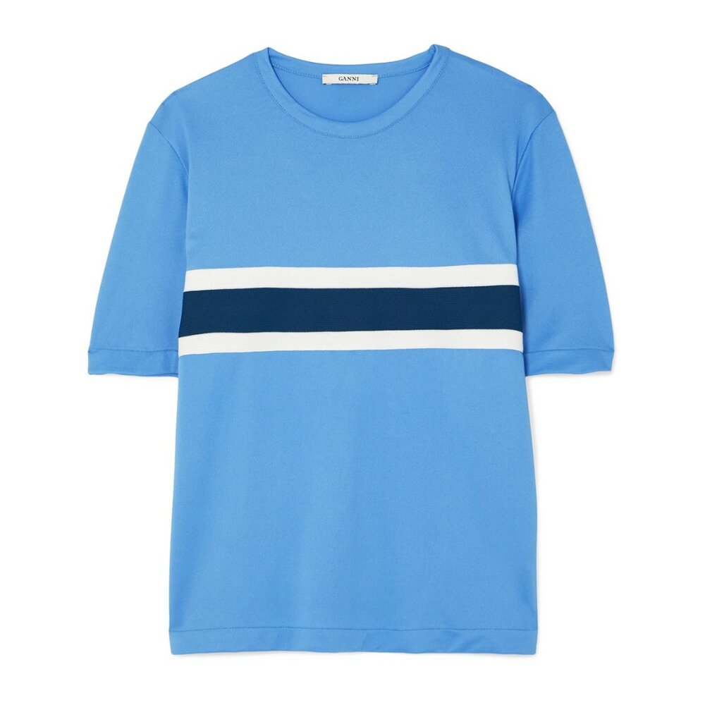 GANNI Dubois Striped Stretch-Piqué T-Shirt
